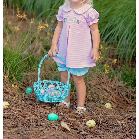 Trotter Street Kids Boys Blue Easter Bunny Cottontail Polo Shorts Set main image 1
